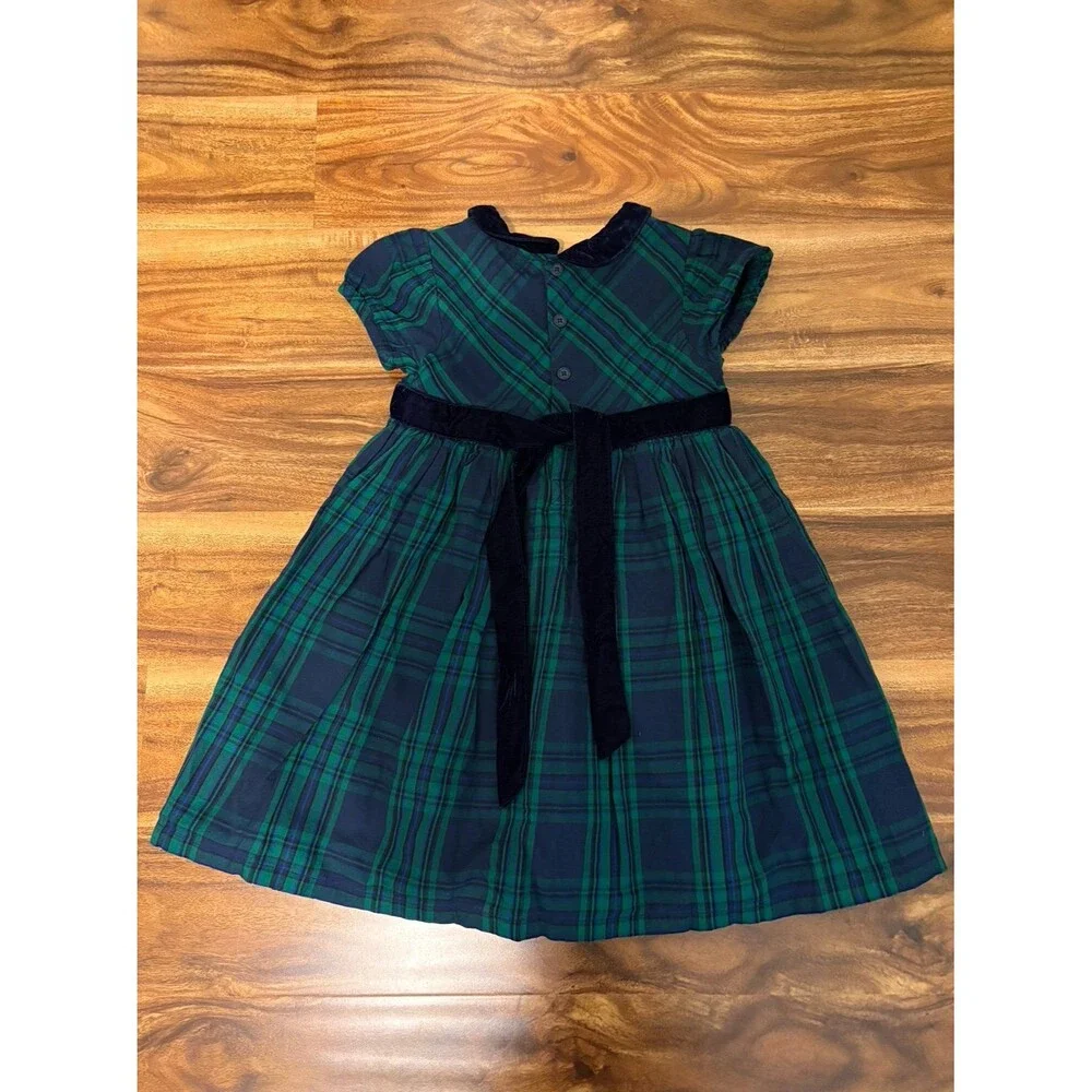 NWT Jojo Maman Bébé Plaid Holiday Dress, green and navy, size 3-4